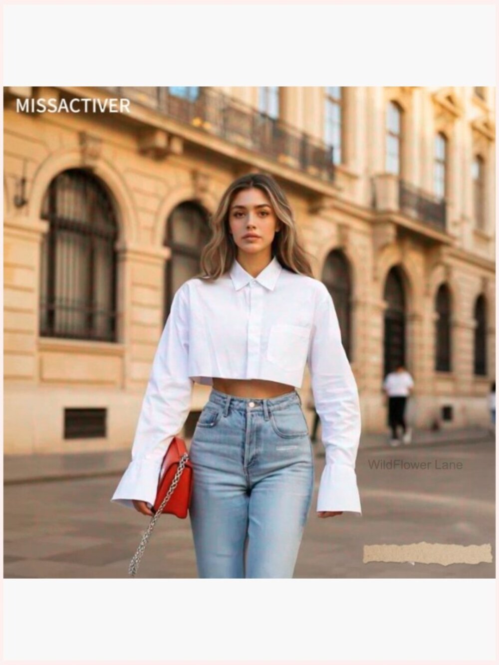 Long Sleeve Button Down Crop Blouse Loose Fit Irregular Hem Top - Picture 7 of 7